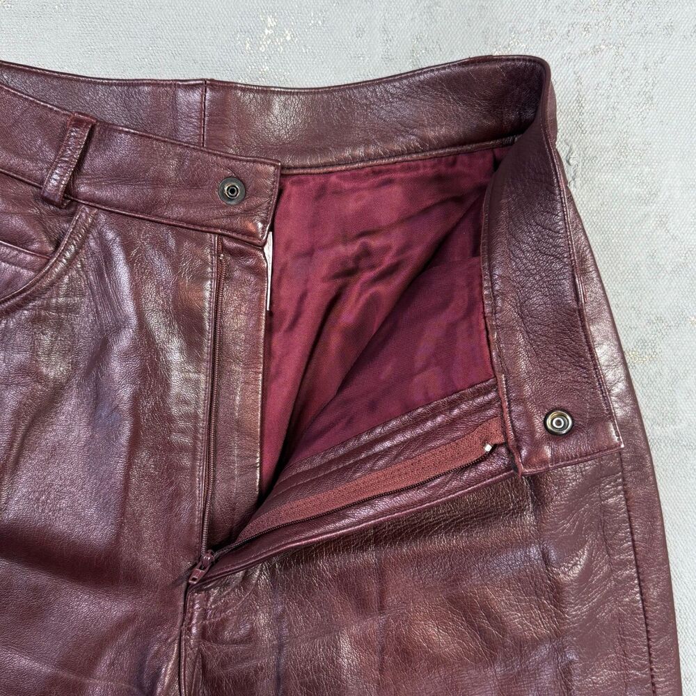 Vintage Leather Renditions Dark Redish-Brown Leather Pants Sz. 4, Fit 26 x 30 - Picture 3 of 6